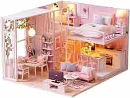 Amazon.co.jp: DIYミニチュアロフトドールハウスキット3Dピンク